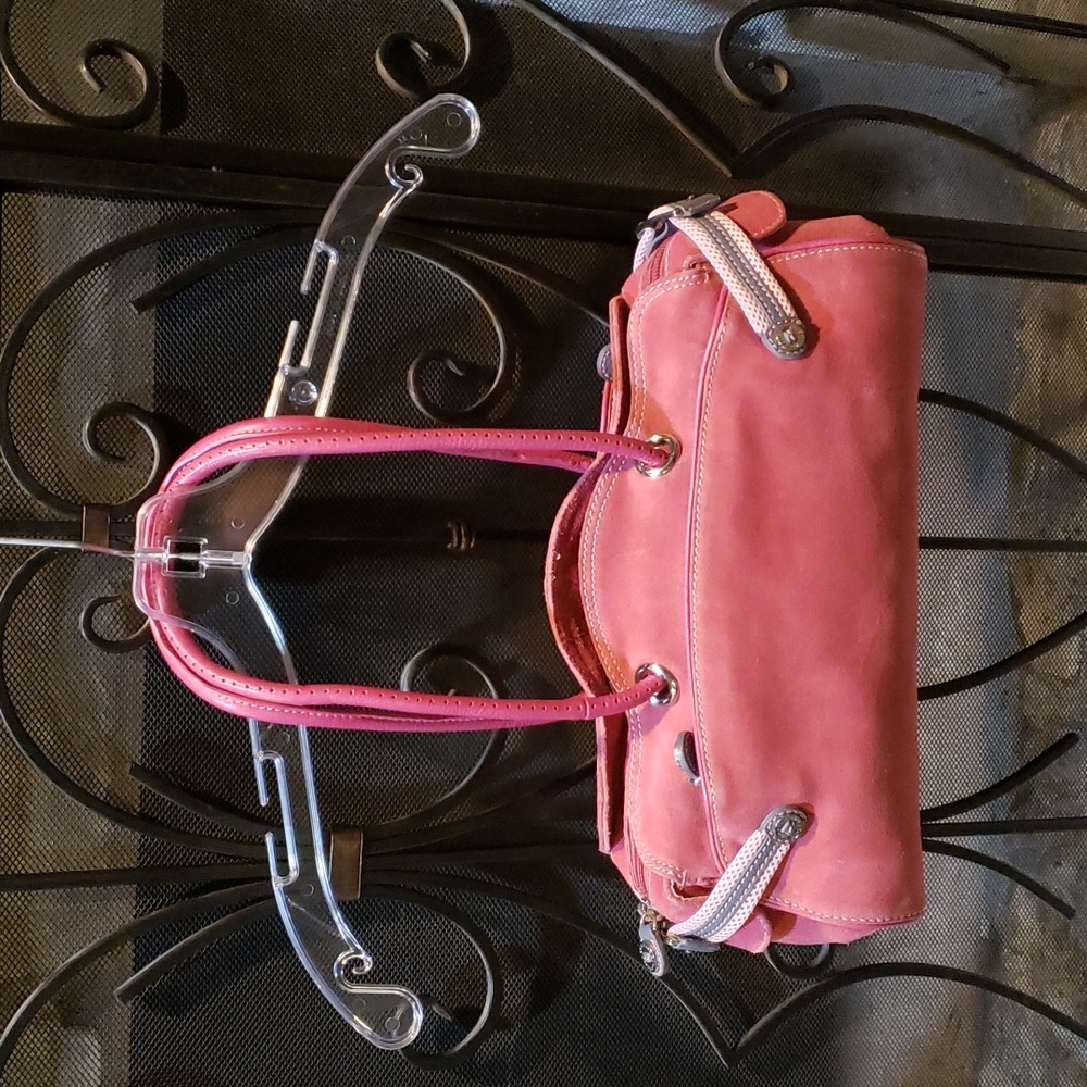 Cole Haan flamingo suede Kelsey roll bag